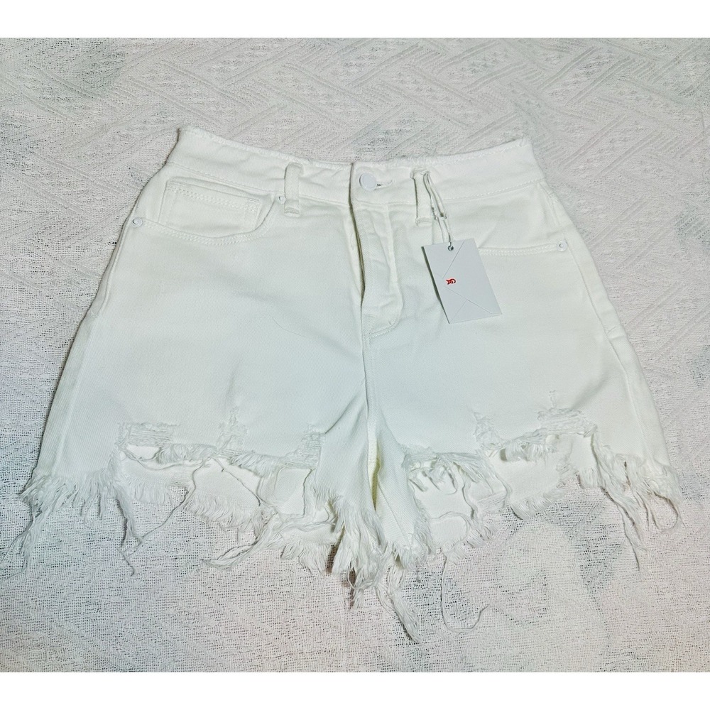 Good American Womens White Distressed Denim Shorts Size 2/26 NWT